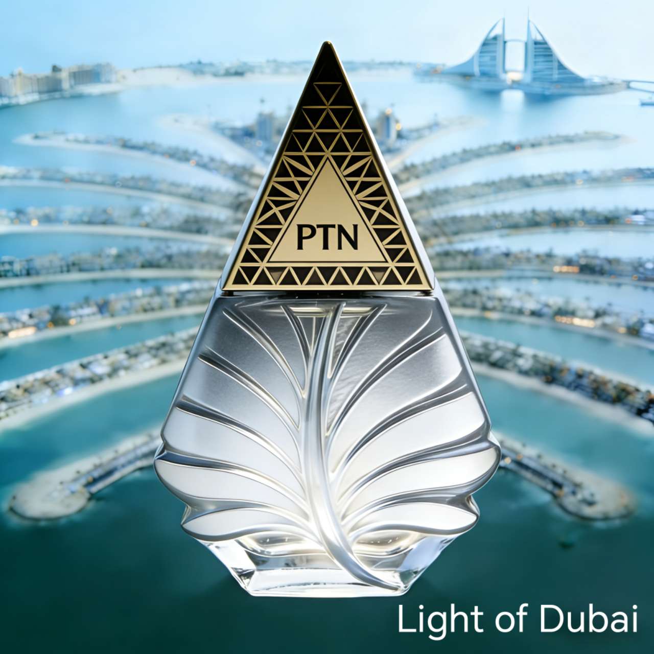 Light of Dubai Leaf Silver - leaf shaped silver crystal PTN branding perfume bottle