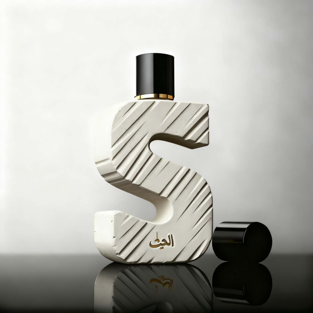 Stone Texture Bottle Close-up - detailed craftsmanship luxury perfume bottle