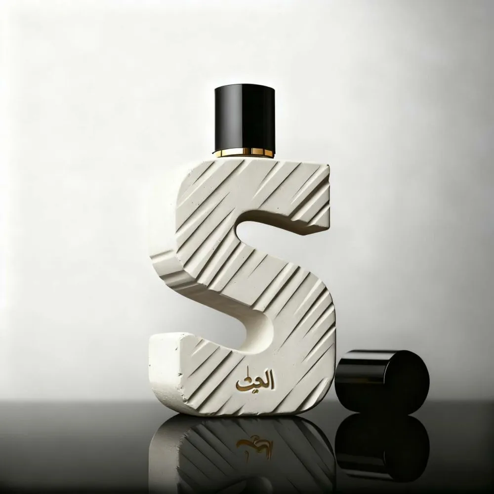 Stone Texture Bottle Close-up - detailed craftsmanship luxury perfume bottle
